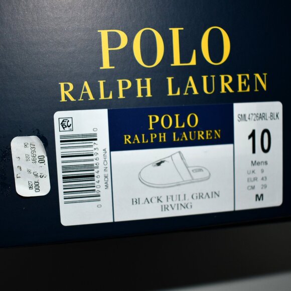 Polo Ralph Lauren Polo Irving Leather Logo Slippers in Black Size:10 #SML4726ARL